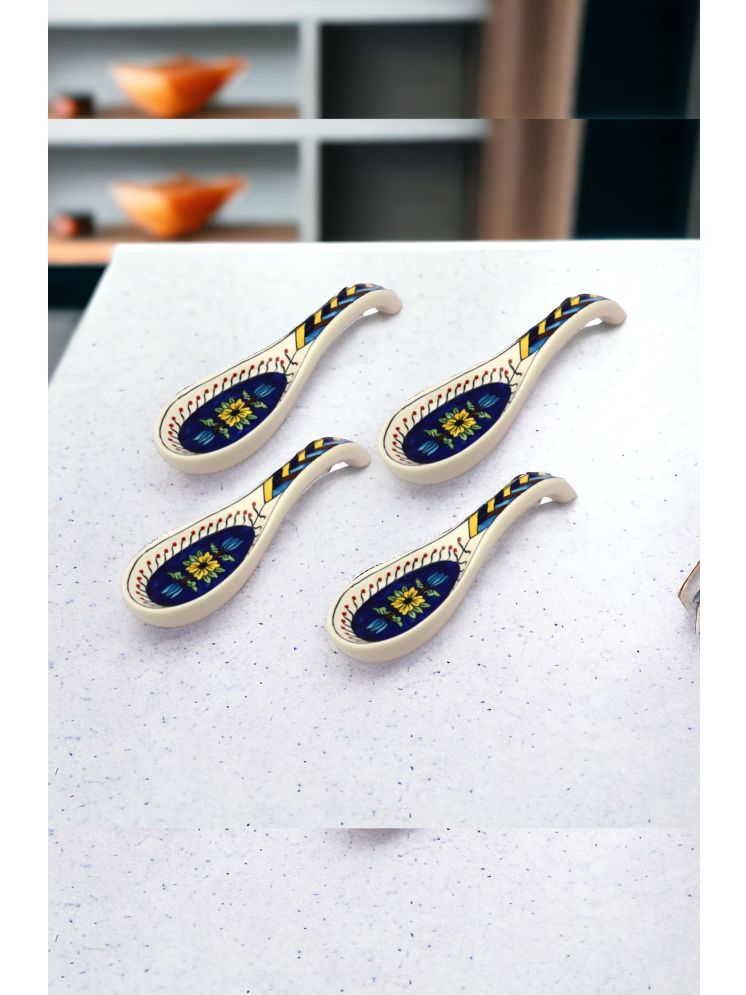     			Malaikah Blue Spoon Rest Ceramic Table Spoon Light Blue ( Pack of 4 )