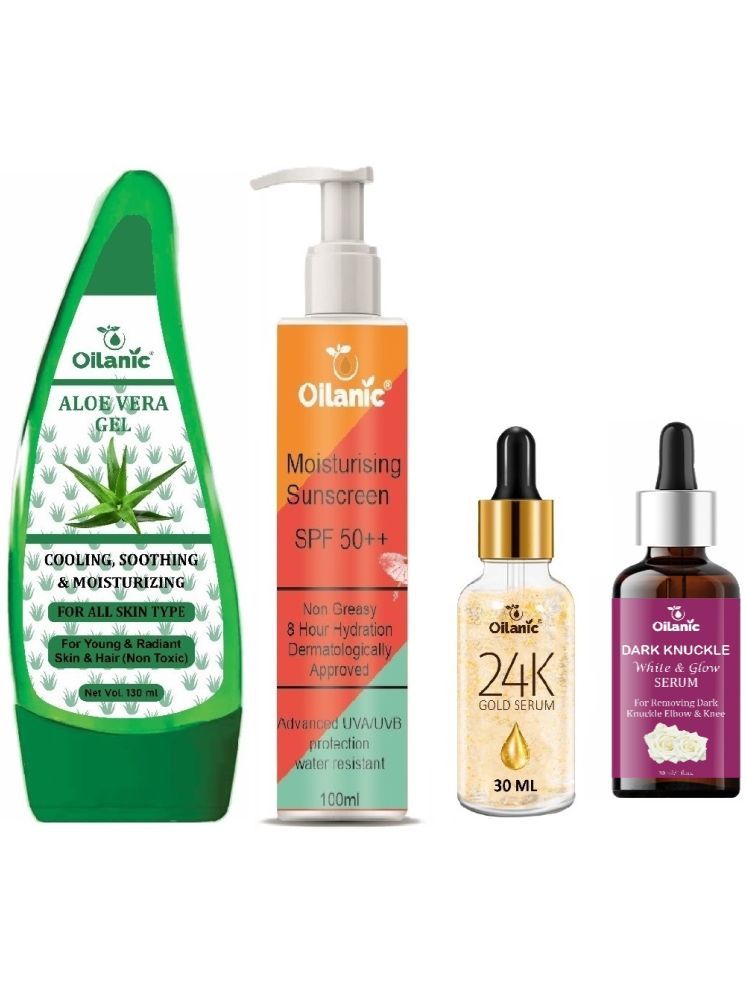     			Multipurpose Aloe vera Gel - Moisturizing Skin 130ml, Sunscreen with SPF 50++ Lighweight 100ml, 24K Gold Facial Serum 30ml & Nail Strong and Repair Serum 30ml - Combo of 4 Items