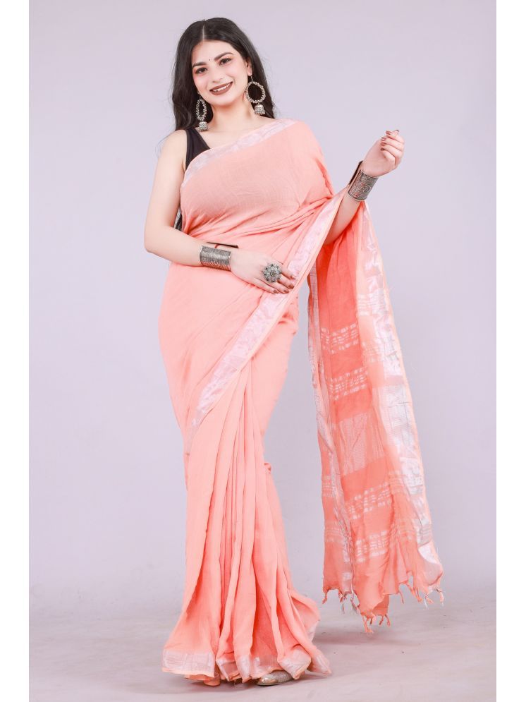     			NOITAERCPR Cotton Printed Saree With Blouse Piece - Pink ( Pack of 1 )