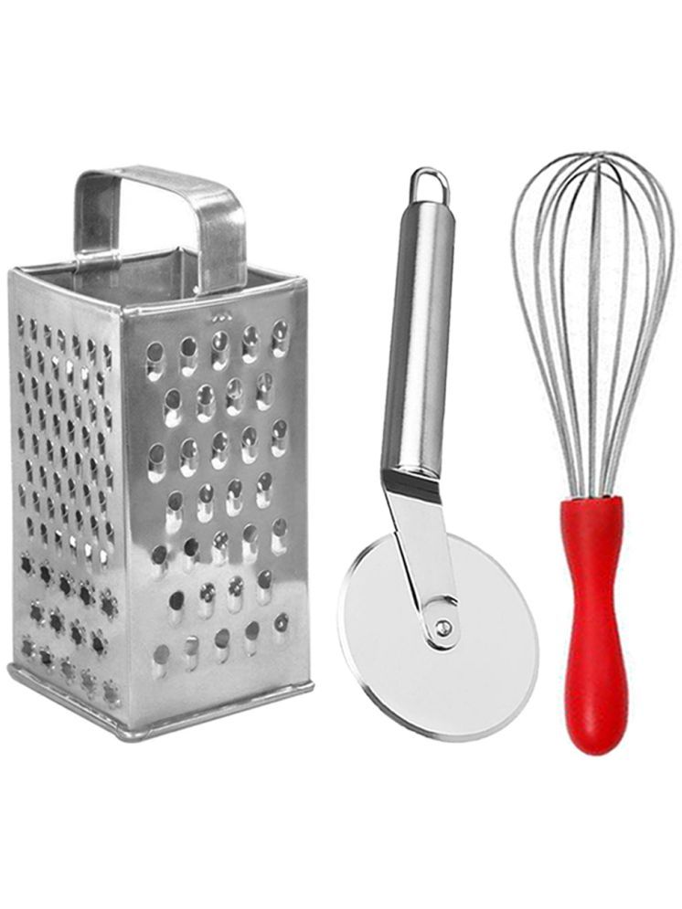     			OC9 Silver Stainless Steel 8 in1 Grater+Pizza Cutter+Whisk ( Set of 3 )