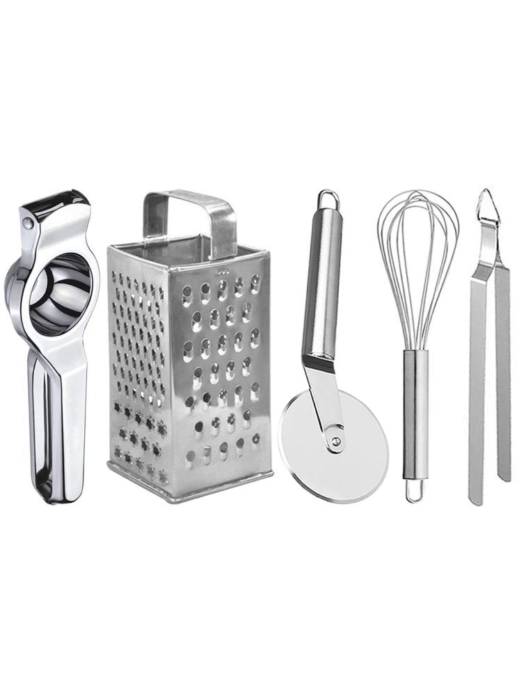     			OC9 Silver Stainless Steel Lemon+Grater+Pizza+Whisk+Chimta ( Set of 5 )