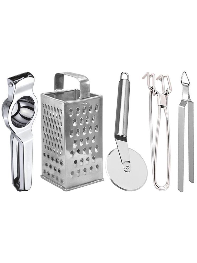     			OC9 Silver Stainless Steel Lemon+Grater+Pizza+Pakkad+Chimta ( Set of 5 )