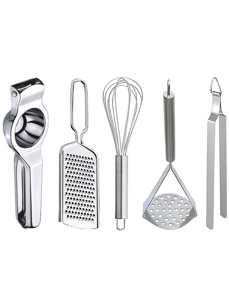     			OC9 Silver Stainless Steel Lemon+Grater+Whisk+Masher+Chimta ( Set of 5 )