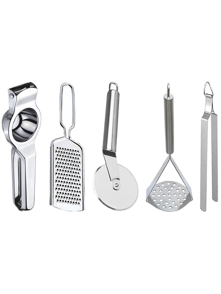     			OC9 Silver Stainless Steel Lemon+Grater+Pizza+Masher+Chimta ( Set of 3 )