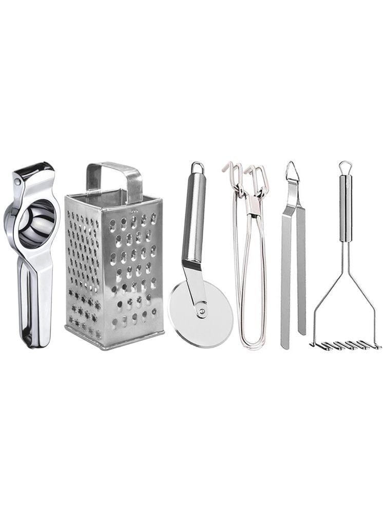     			OC9 Silver Stainless Steel Lemon+Grater+Pizza+Pakkad+Chimta+Masher ( Set of 6 )