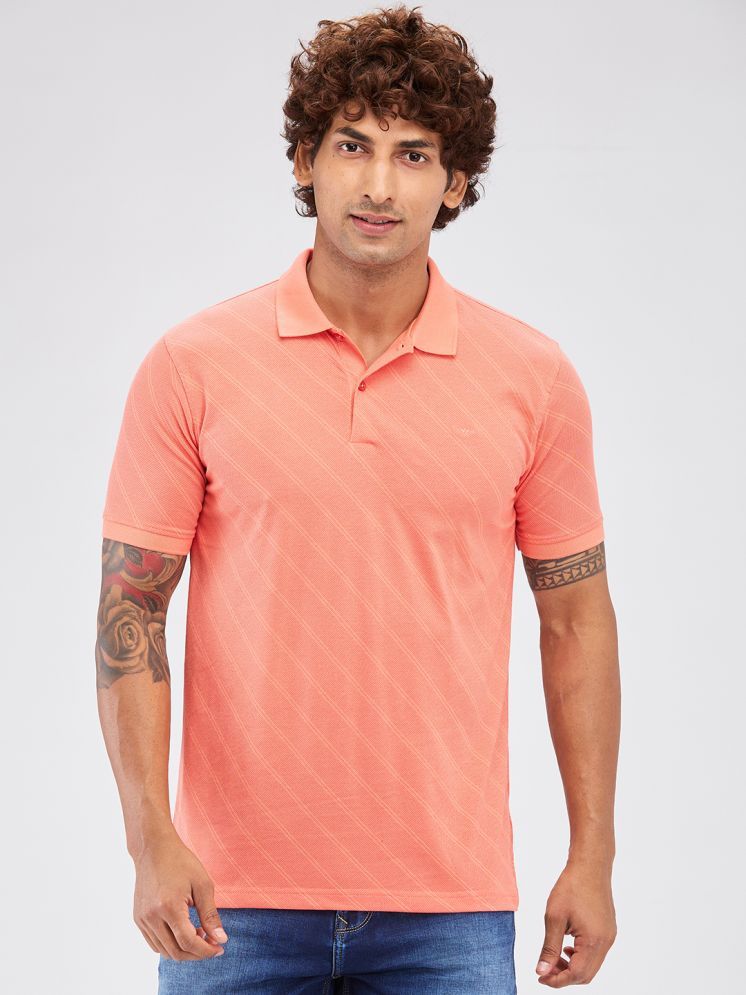     			Park Avenue Cotton Blend Slim Fit Striped Half Sleeves Men's Polo T Shirt - Orange ( Pack of 1 )