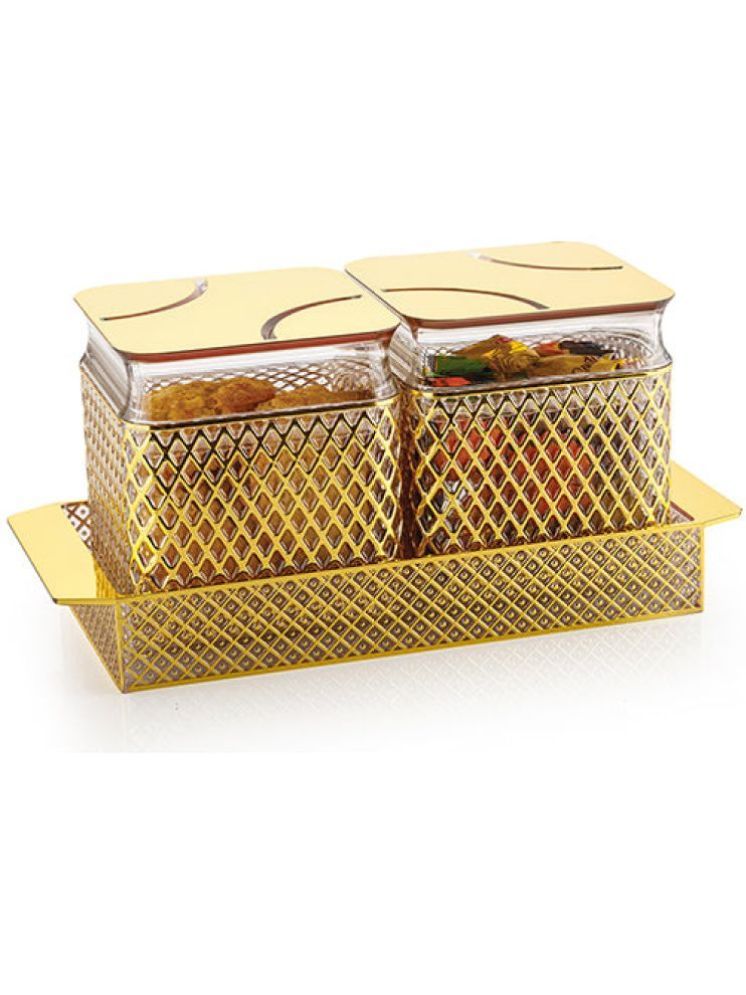     			PearlPet Fiesta-Gold-2Pcs Plastic Gold Multi-Purpose Container ( Set of 2 )