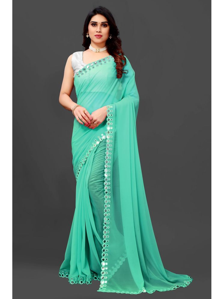     			RIDDHI SHIVAY FAB Georgette Embroidered Saree With Blouse Piece - SkyBlue ( Pack of 1 )