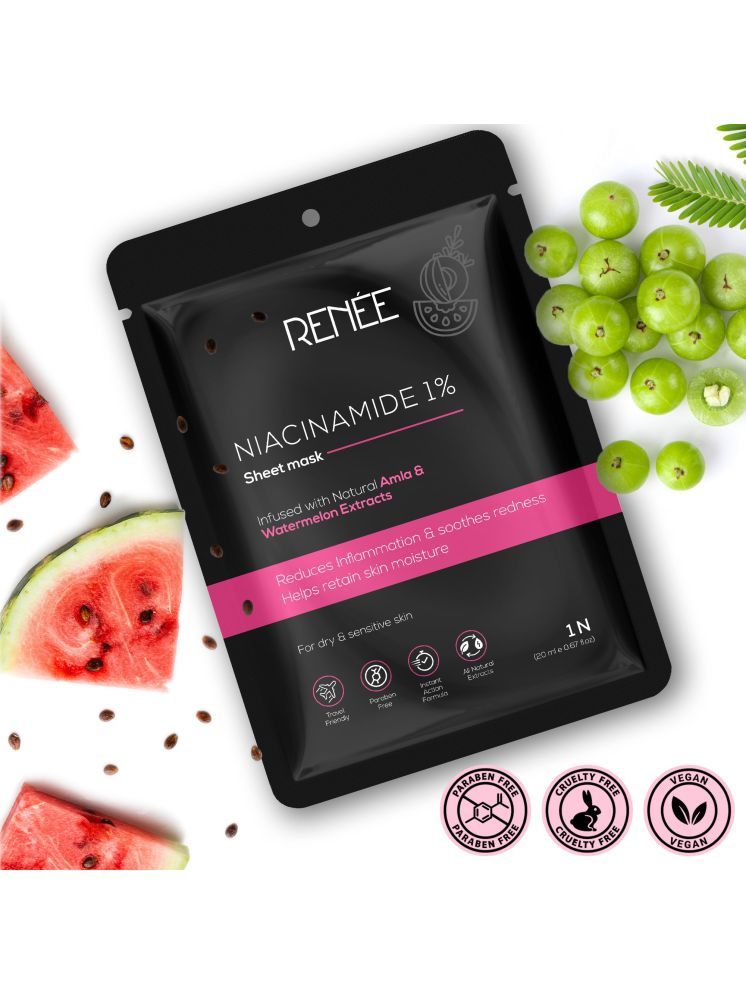     			RENEE Niacinamide & Water Melon Sheet Mask, Helps Reduce Inflammation & Redness, Pack of 2