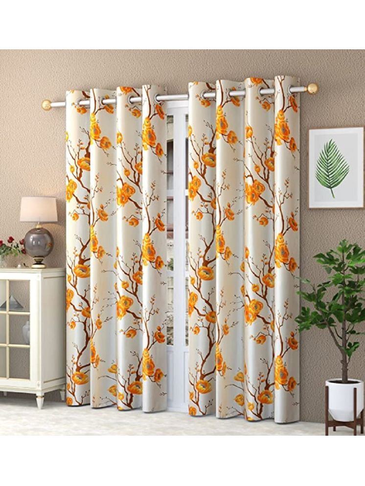     			SWIZIER Floral Room Darkening Eyelet Curtain 5 ft ( Pack of 2 ) - Orange