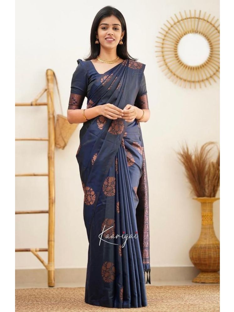     			fab woven Art Silk Woven Saree With Blouse Piece - Navy Blue ( Pack of 1 )