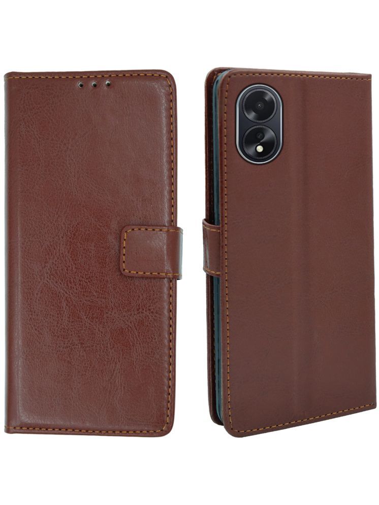     			flip flow Brown Flip Cover Artificial Leather Compatible For Oppo A18 ( Pack of 1 )