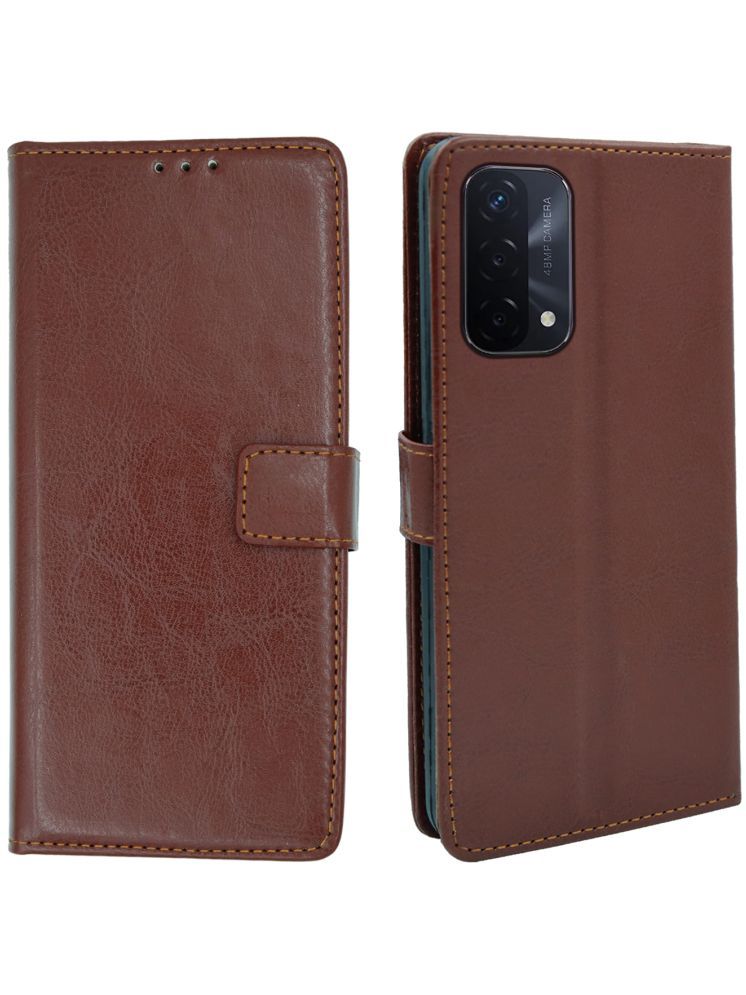     			flip flow Brown Flip Cover Artificial Leather Compatible For Oppo A74 5G ( Pack of 1 )