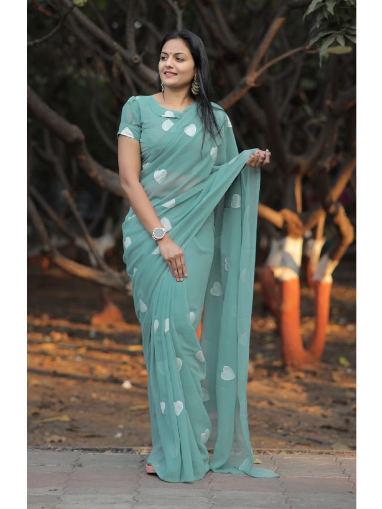     			A TO Z CART Georgette Printed Saree With Blouse Piece - Sea Green ( Pack of 1 )