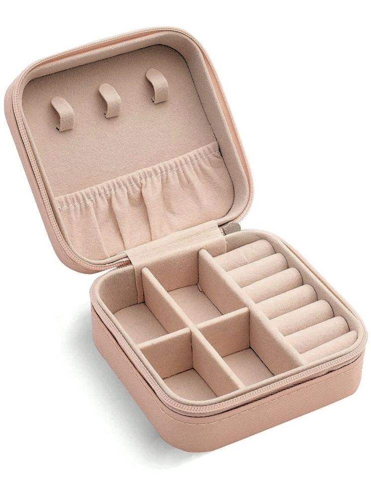     			Compact Mini Jewelry Travel Case - Portable PU Leather Organizer with Zipper for Rings, Earrings, and Necklaces