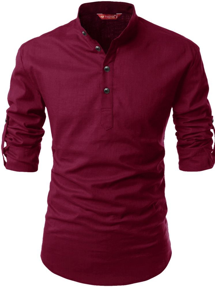     			FIREFISH Maroon Cotton Men's Shirt Style Kurta ( Pack of 1 )