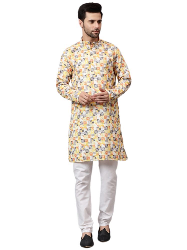     			FIREFISH Yellow Rayon Regular Fit Men's Kurta Pyjama Set ( Pack of 1 )