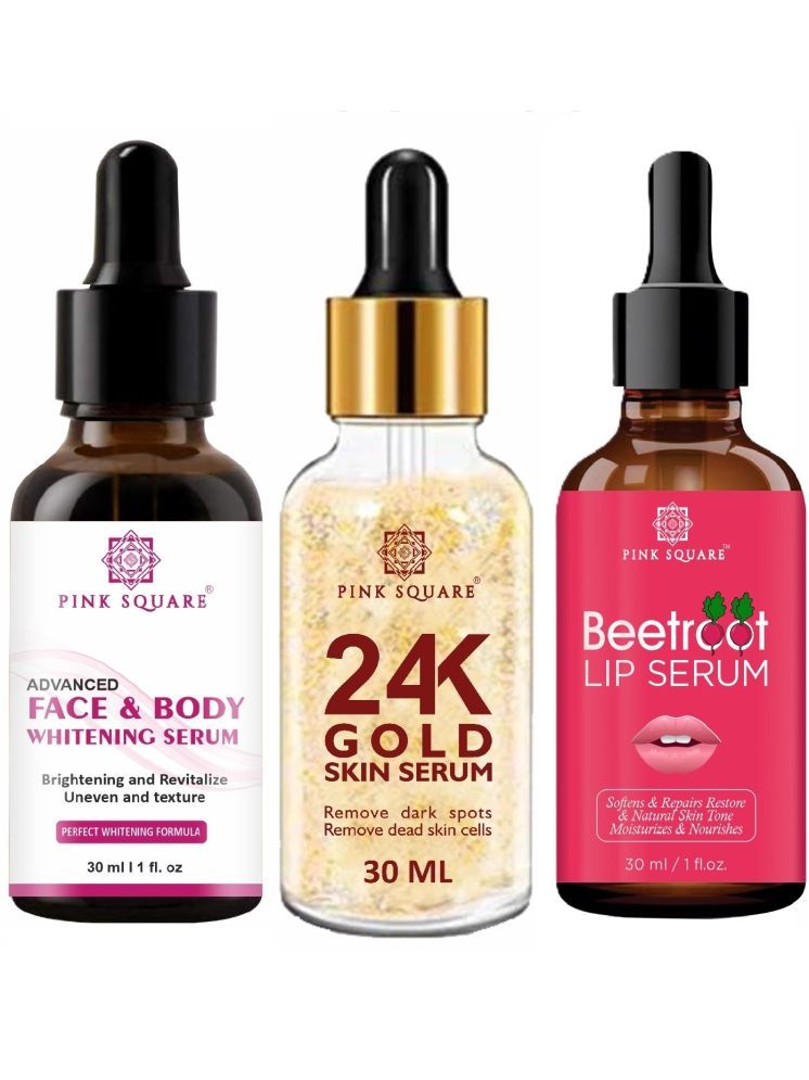     			Face and Body Whitening Serum, 24K Gold Facial Serum & Beetroot Lip Serum for Soft and Pink Lips (Each,30ml) Combo of 3