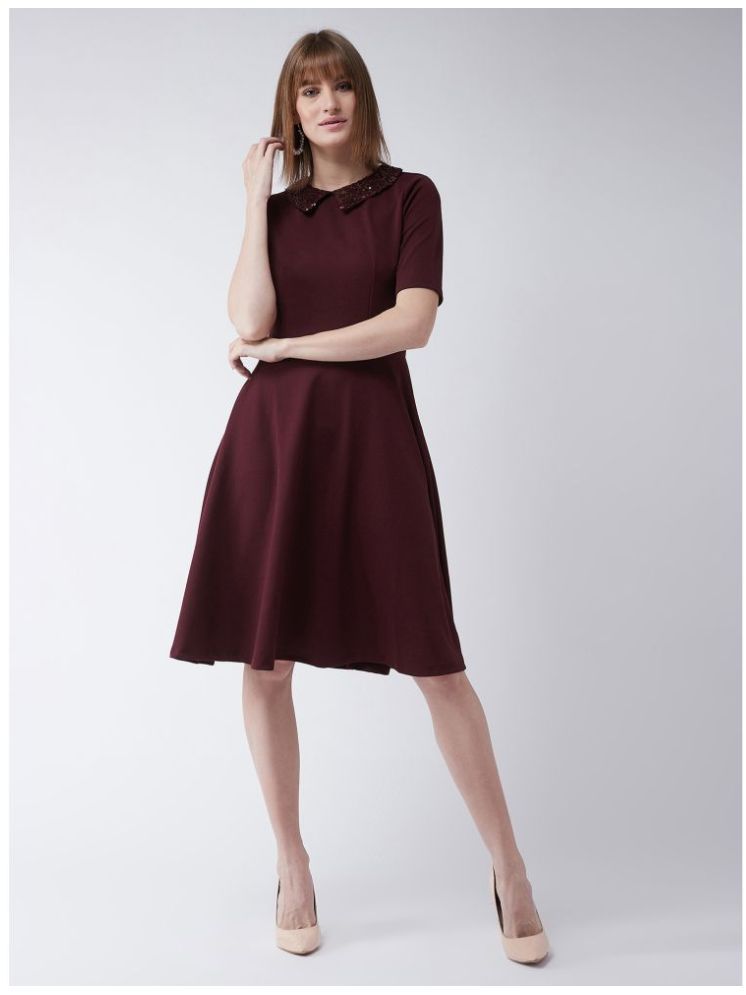     			Miss Chase Polyester Solid Knee Length Women's A-line Dress - Maroon ( Pack of 1 )