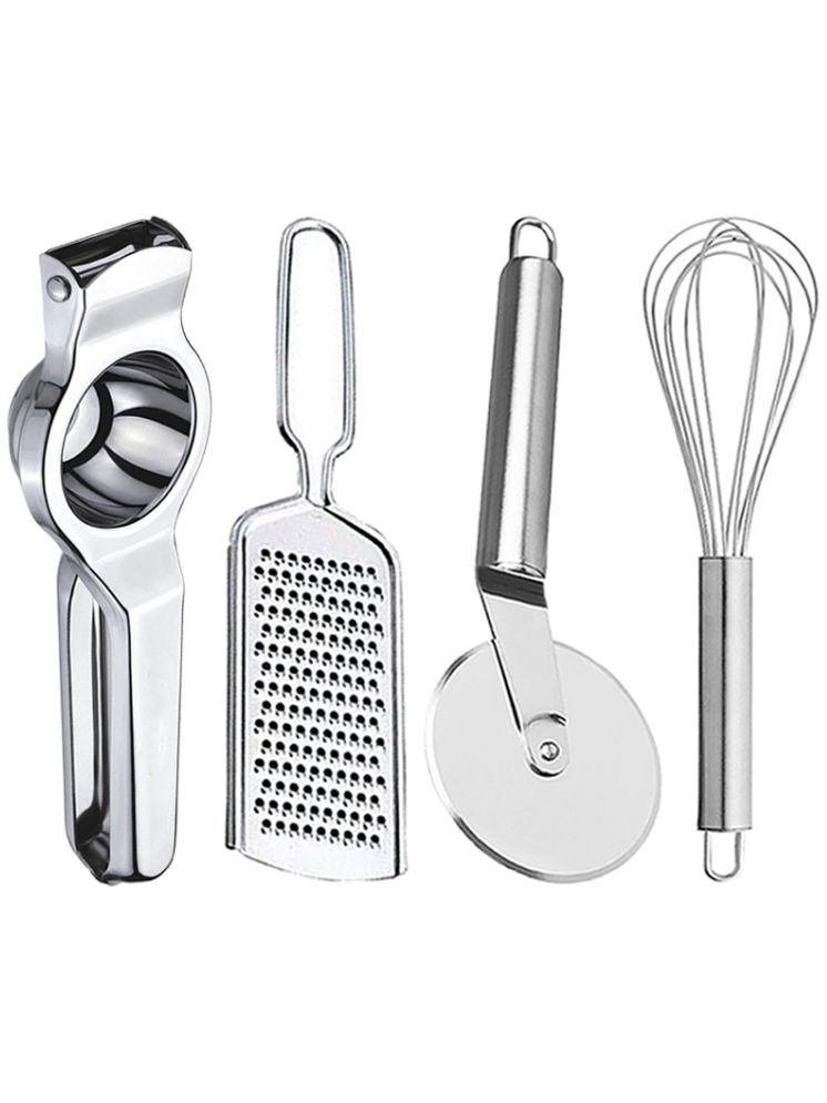     			OC9 Silver Stainless Steel Lemon+Grater+Pizza Cutter+Whisk ( Set of 4 )