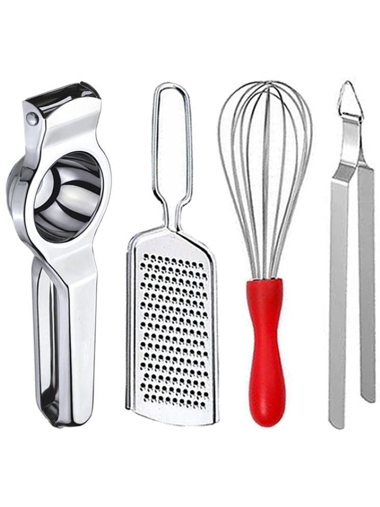     			OC9 Silver Stainless Steel Lemon+Grater+Whisk+Chimta ( Set of 4 )