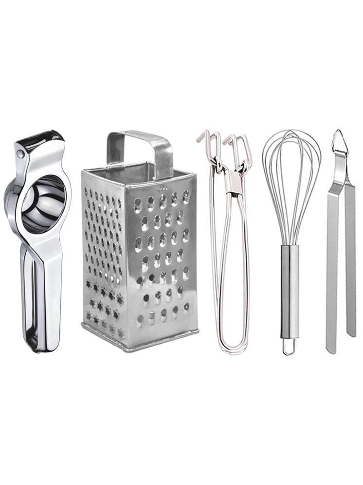     			OC9 Silver Stainless Steel Lemon+Grater+Pakkad+Whisk+Chimta ( Set of 5 )