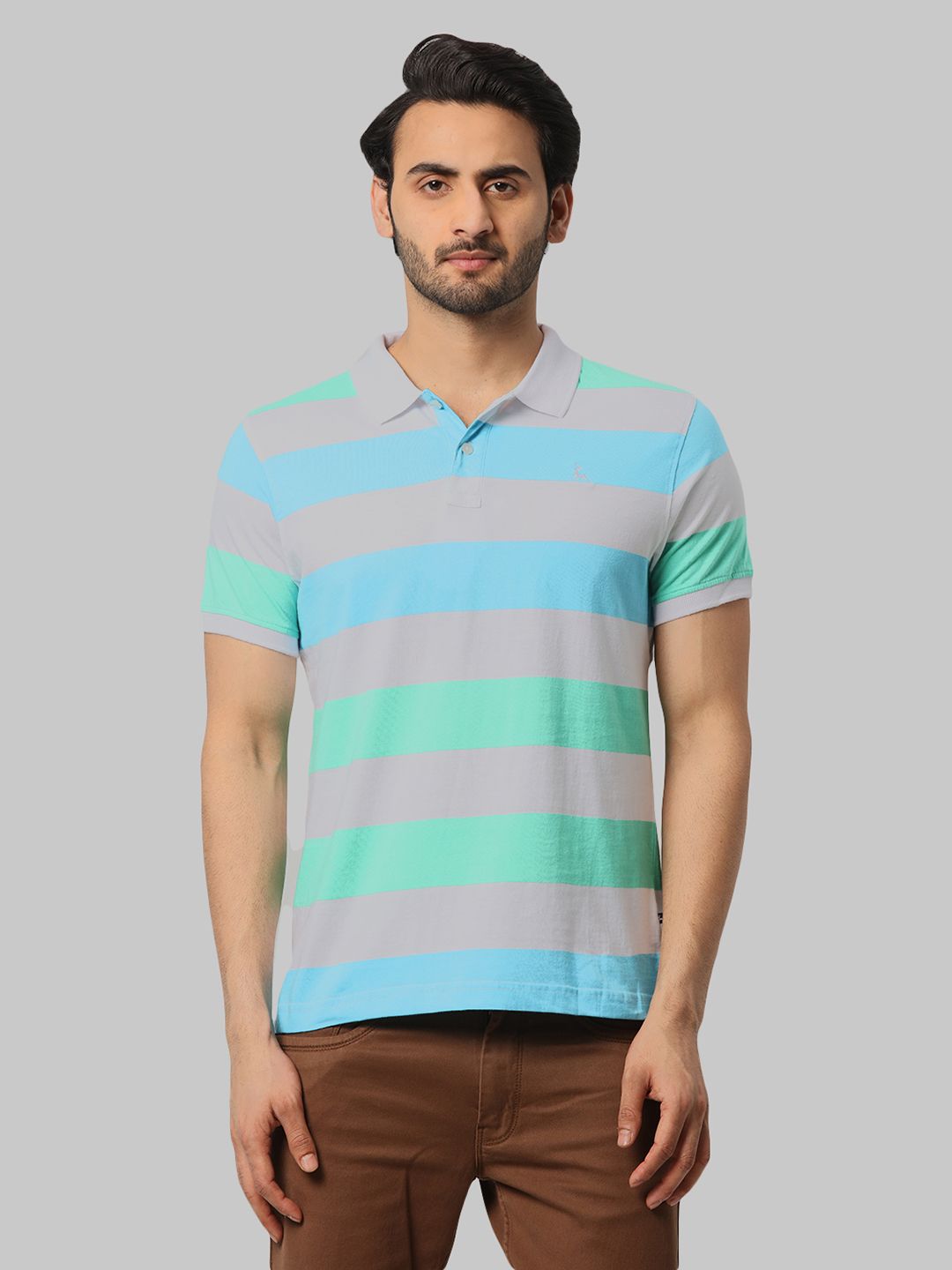     			Park Avenue Cotton Regular Fit Striped Half Sleeves Men's Polo T Shirt - Green ( Pack of 1 )