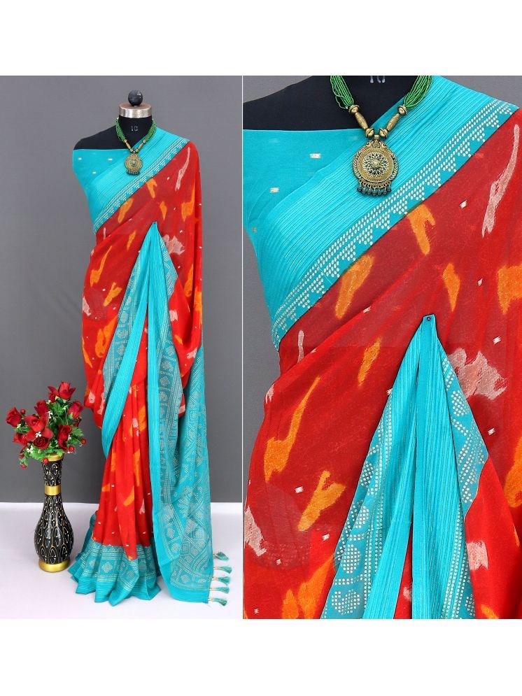     			Rekha Maniyar Chiffon Printed Saree With Blouse Piece - Red ( Pack of 1 )