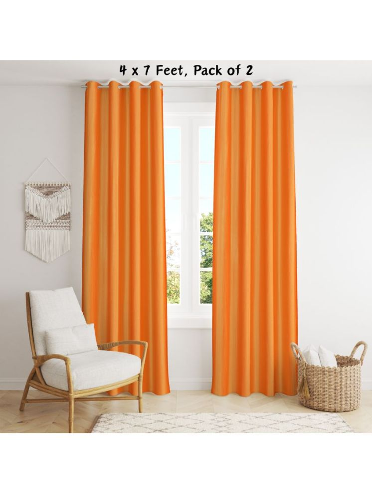     			SWIZIER Solid Room Darkening Eyelet Curtain 7 ft ( Pack of 2 ) - Orange