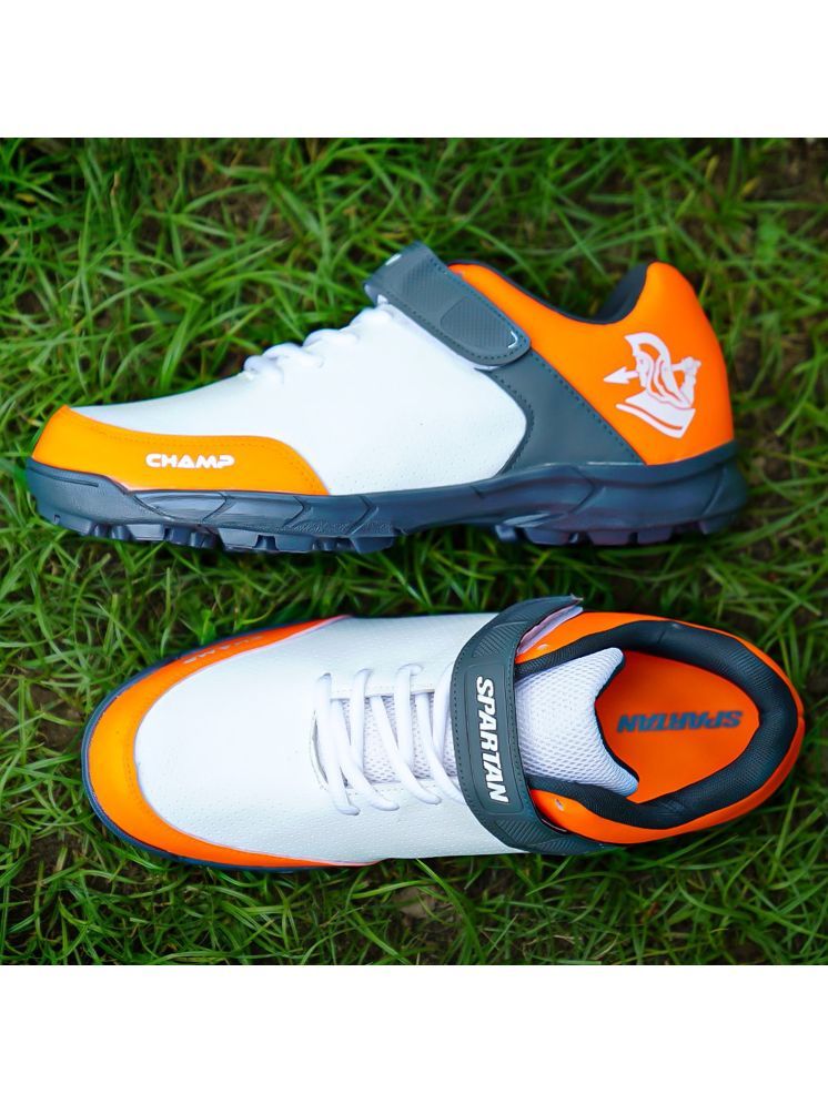     			Spartan Champ White,Orange Cricket Shoes