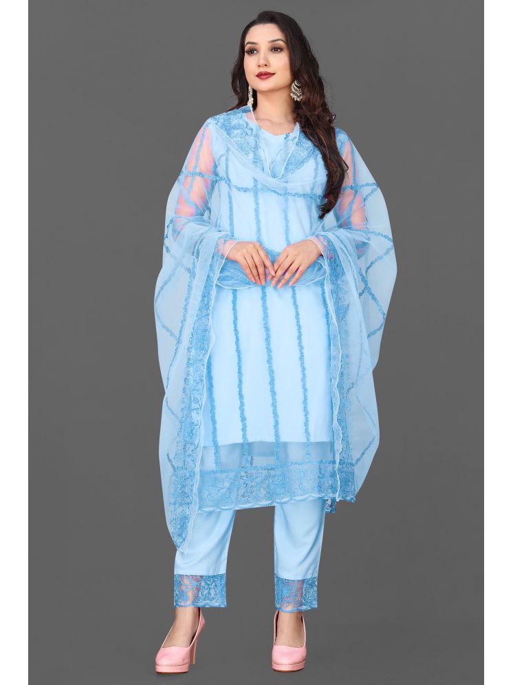     			VARNI VESH Net Embroidered Kurti With Pants Women's Stitched Salwar Suit - Light Blue ( Pack of 1 )