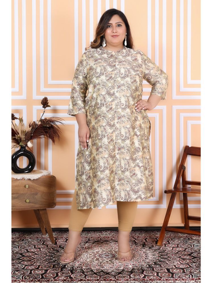     			Vashineh Cotton Silk Printed Straight Women's Kurti - Beige ( Pack of 1 )