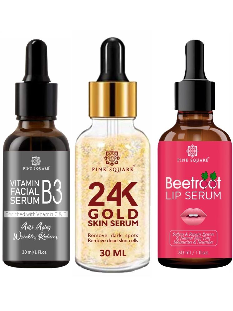     			Vitamin B3 Face Serum, 24K Gold Facial Serum & Beetroot Lip Serum for Soft and Pink Lips (Each,30ml) Combo of 3