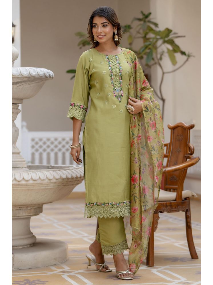     			VredeVogel Viscose Embroidered Kurti With Pants Women's Stitched Salwar Suit - Green ( Pack of 1 )