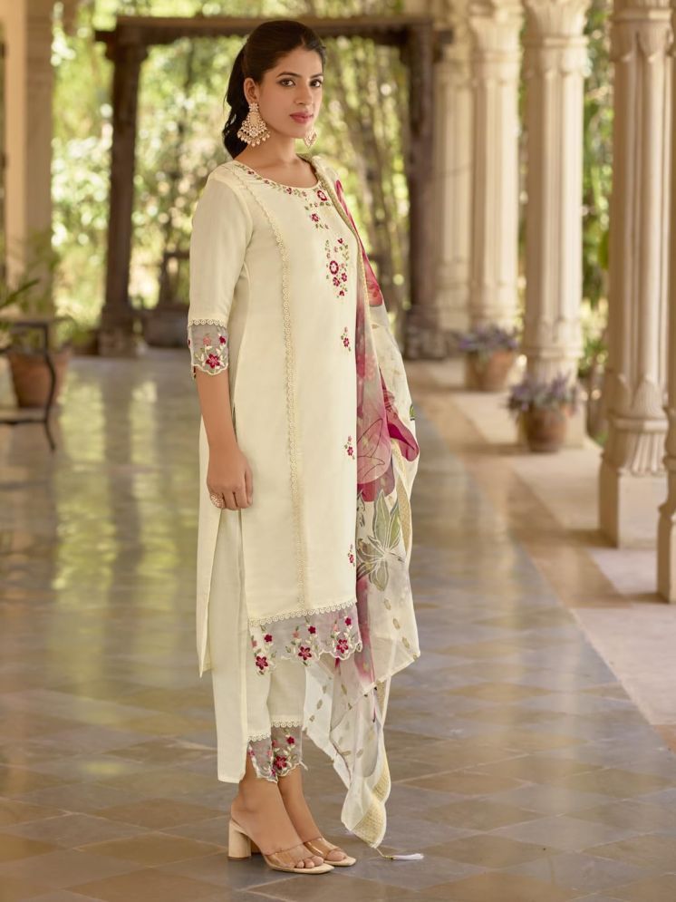     			VredeVogel Viscose Embroidered Kurti With Pants Women's Stitched Salwar Suit - White ( Pack of 1 )