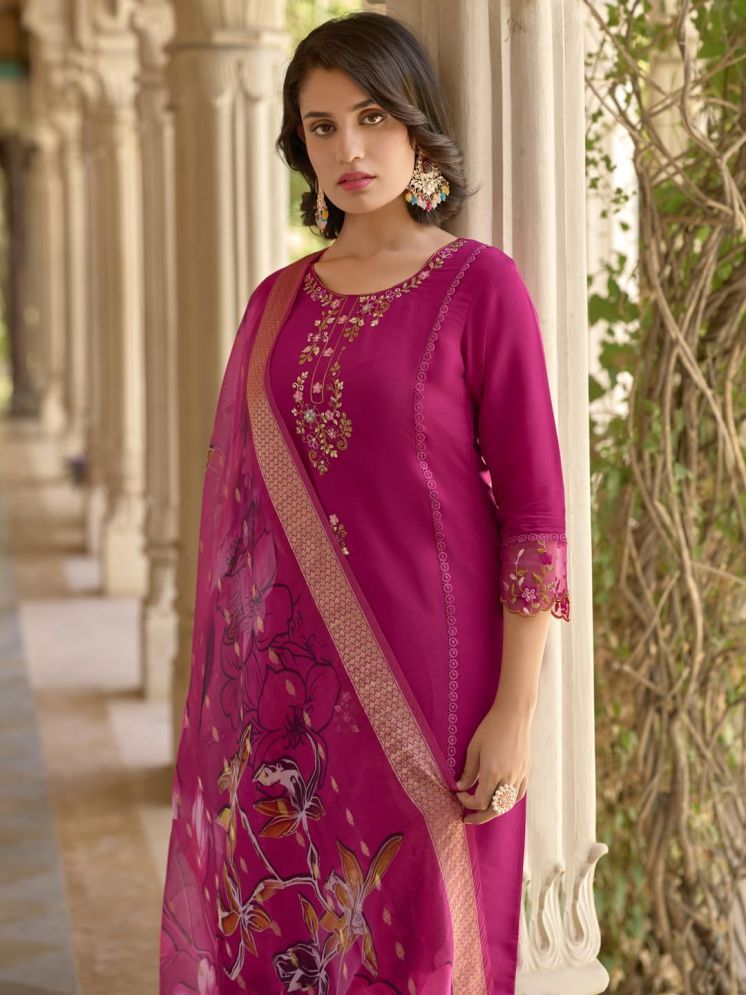     			VredeVogel Viscose Embroidered Kurti With Pants Women's Stitched Salwar Suit - Pink ( Pack of 1 )