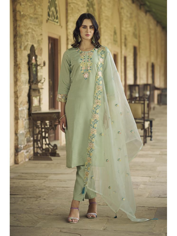     			VredeVogel Viscose Embroidered Kurti With Pants Women's Stitched Salwar Suit - Green ( Pack of 1 )