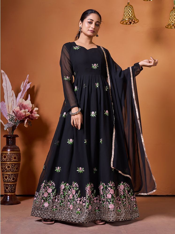     			kedar fab Black Anarkali Georgette Women's Stitched Ethnic Gown ( Pack of 1 )