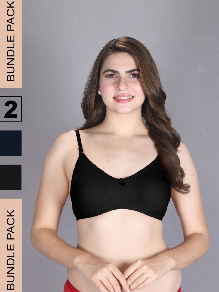     			lux venus Pack of 2 Cotton Non Padded Women's T-Shirt Bra ( Navy Blue ) VEN_BRA163_BLK_NVY_2PC