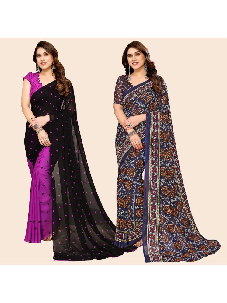     			ANAND SAREES Georgette Printed Saree With Blouse Piece - Multicolour ( Pack of 2 )