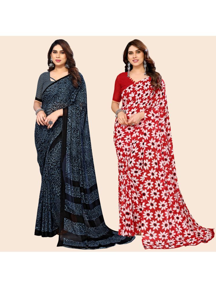     			ANAND SAREES Georgette Printed Saree With Blouse Piece - Multicolour ( Pack of 2 )