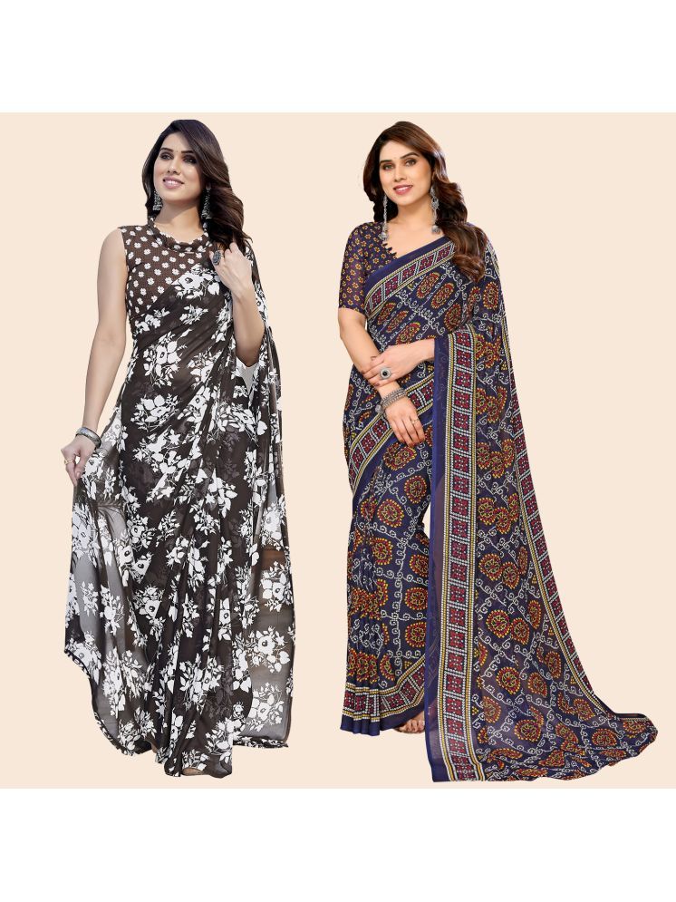     			ANAND SAREES Georgette Printed Saree With Blouse Piece - Multicolour ( Pack of 2 )