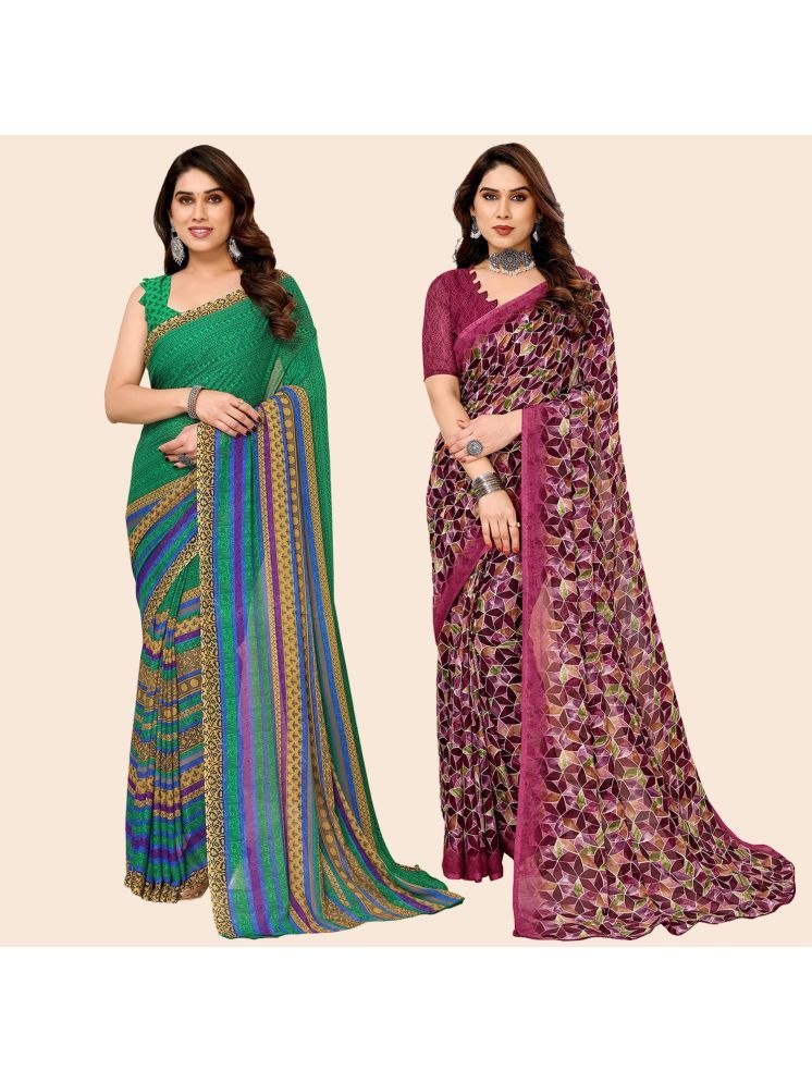     			ANAND SAREES Georgette Printed Saree With Blouse Piece - Multicolour ( Pack of 2 )