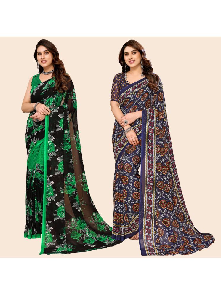     			ANAND SAREES Georgette Printed Saree With Blouse Piece - Multicolour ( Pack of 2 )