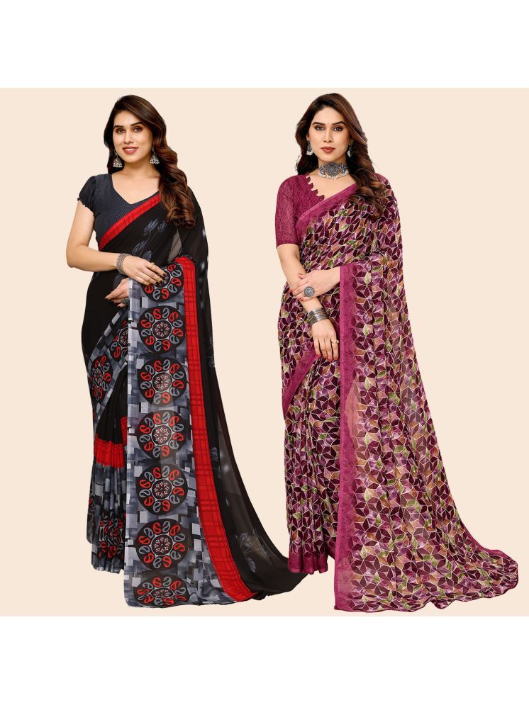     			ANAND SAREES Georgette Printed Saree With Blouse Piece - Multicolour ( Pack of 2 )