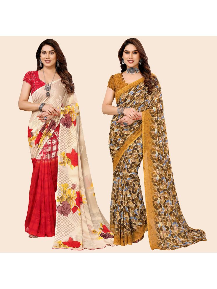     			ANAND SAREES Georgette Printed Saree With Blouse Piece - Multicolour ( Pack of 2 )