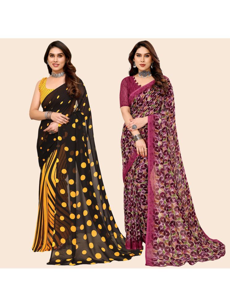     			ANAND SAREES Georgette Printed Saree With Blouse Piece - Multicolour ( Pack of 2 )