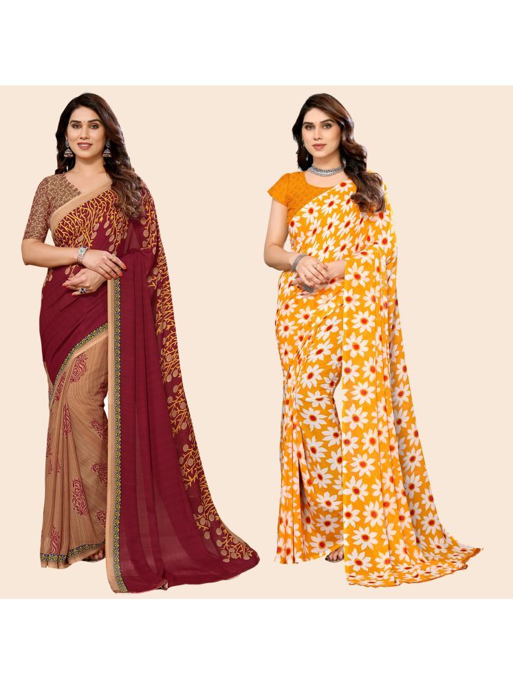     			ANAND SAREES Georgette Printed Saree With Blouse Piece - Multicolour ( Pack of 2 )