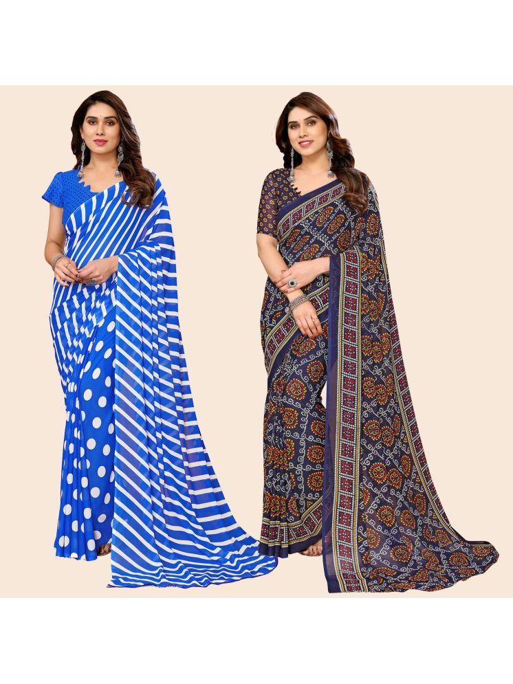     			ANAND SAREES Georgette Printed Saree With Blouse Piece - Multicolour ( Pack of 2 )