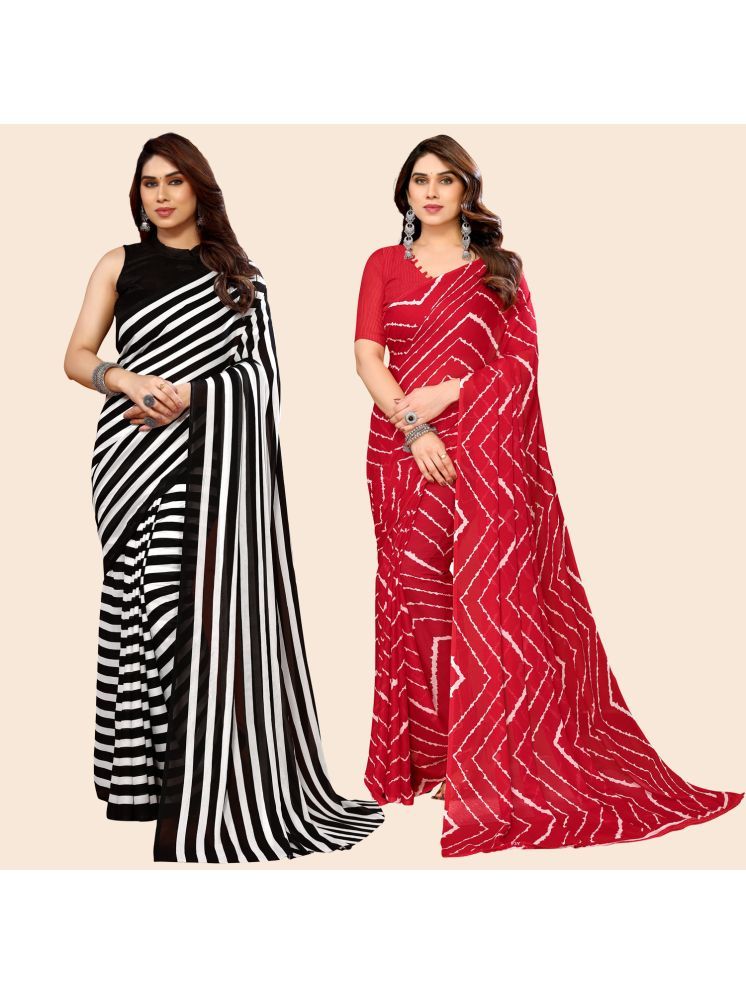     			ANAND SAREES Georgette Striped Saree With Blouse Piece - Multicolour ( Pack of 2 )